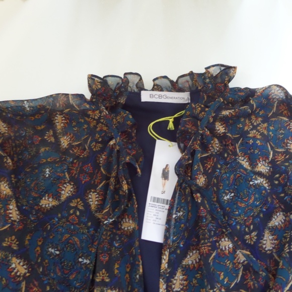 BCBG Generation drop waist romper ocean combo ruffled trim SZ XS - Picture 9 of 10